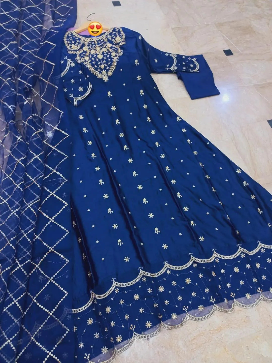 3 Pcs Women's Stitched Shamoz Silk Embroidered Maxi And Trouser