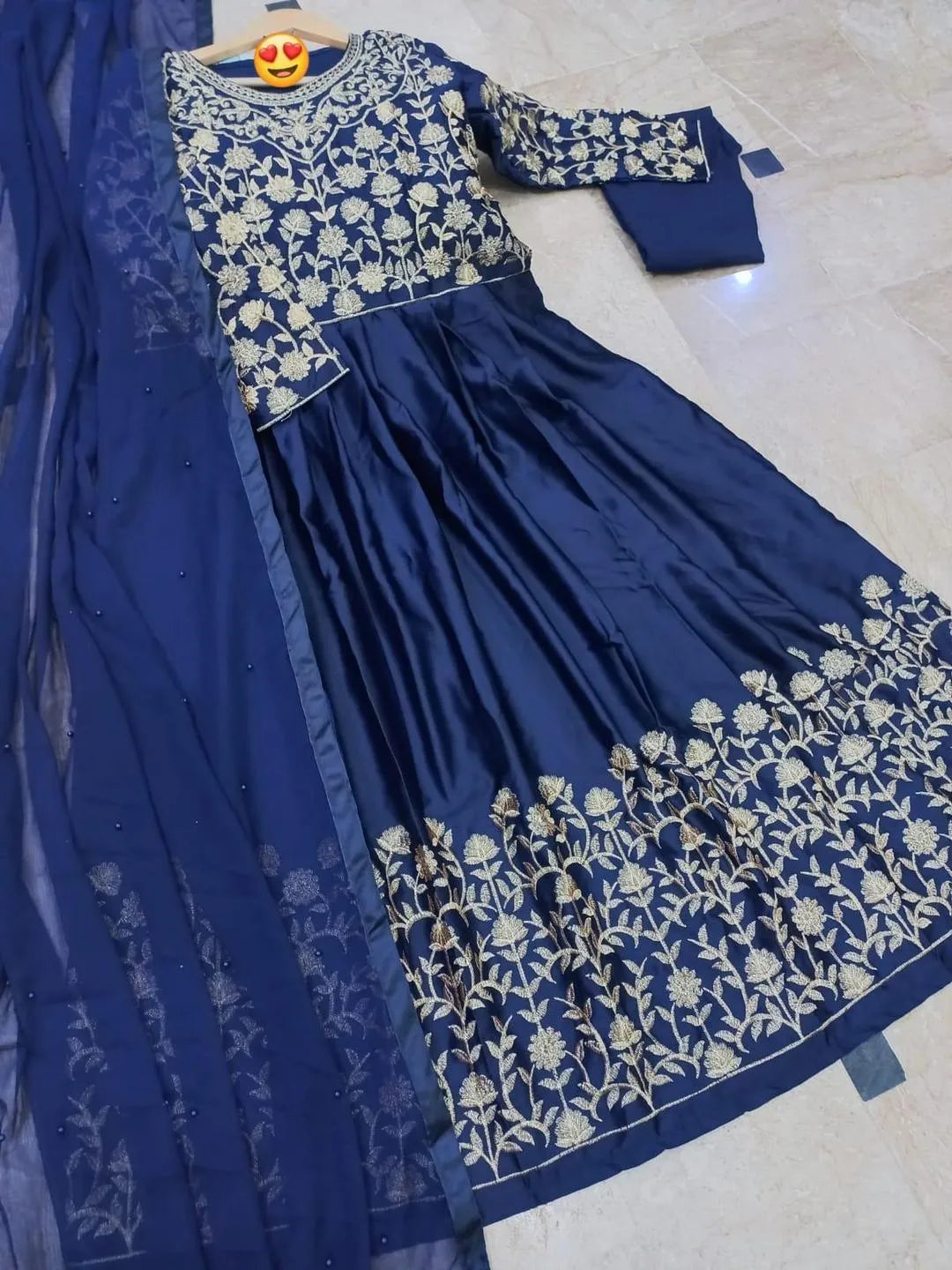 3 Pcs Women's Stitched Shamoz Silk Embroidered Maxi And Trouser