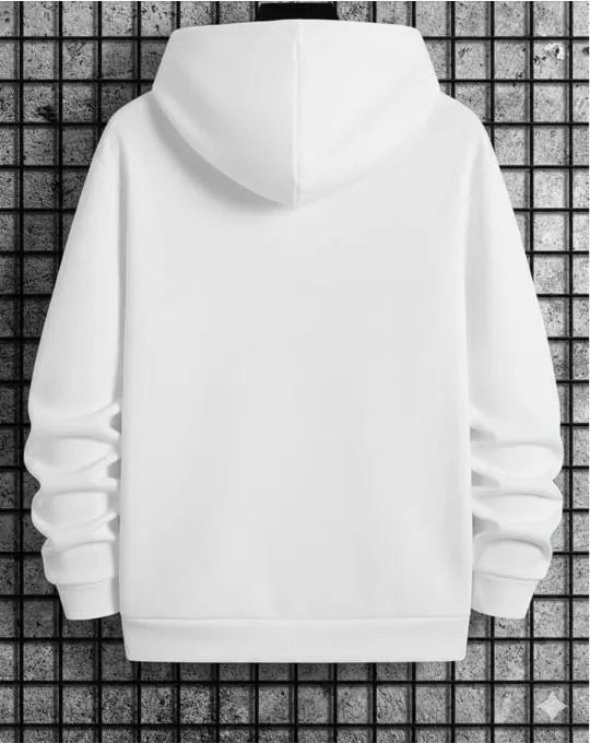 1 Pc Men's Polyester Fleece Printed Hoodie White