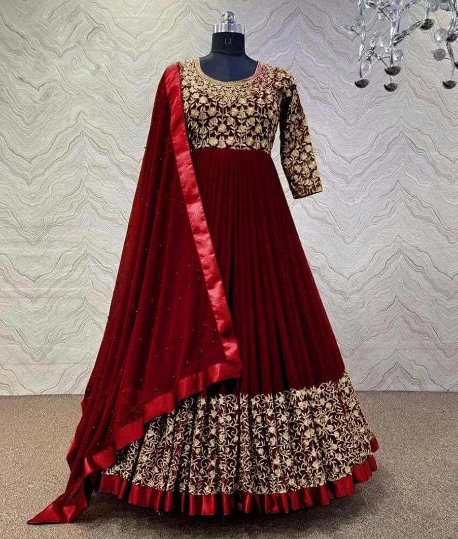 3 Pcs Women's Stitched Shamoz Silk Embroidered Maxi And Trouser