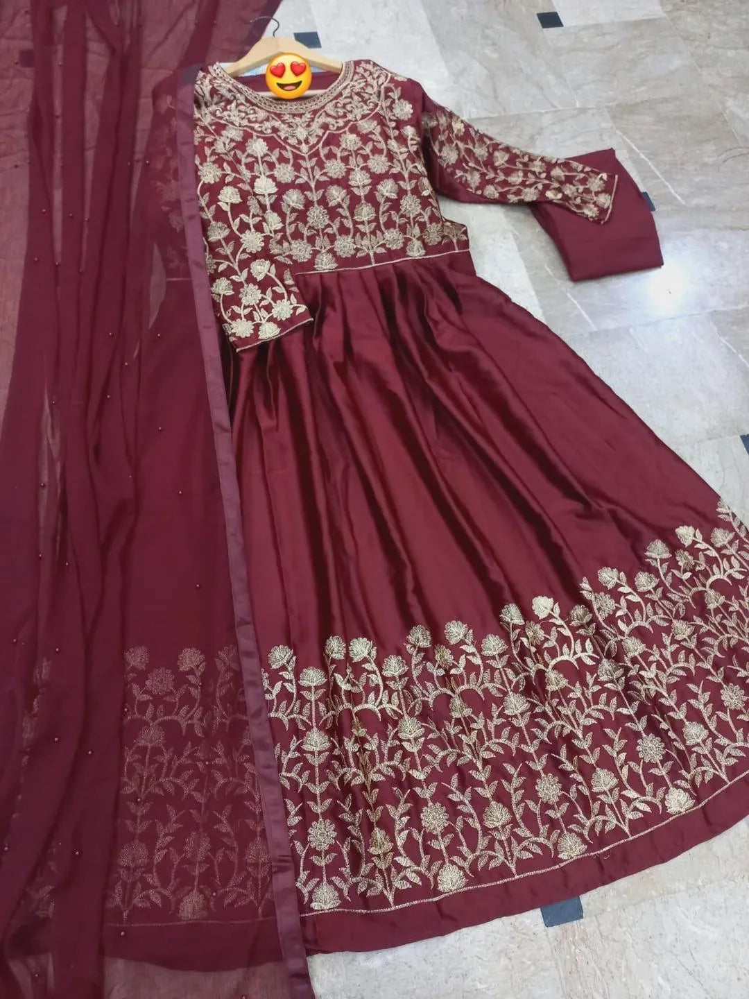 3 Pcs Women's Stitched Shamoz Silk Embroidered Maxi And Trouser