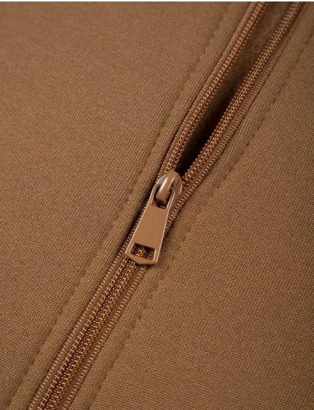 2 Pcs Men's Fleece Plain Zipper Track Suit Brown